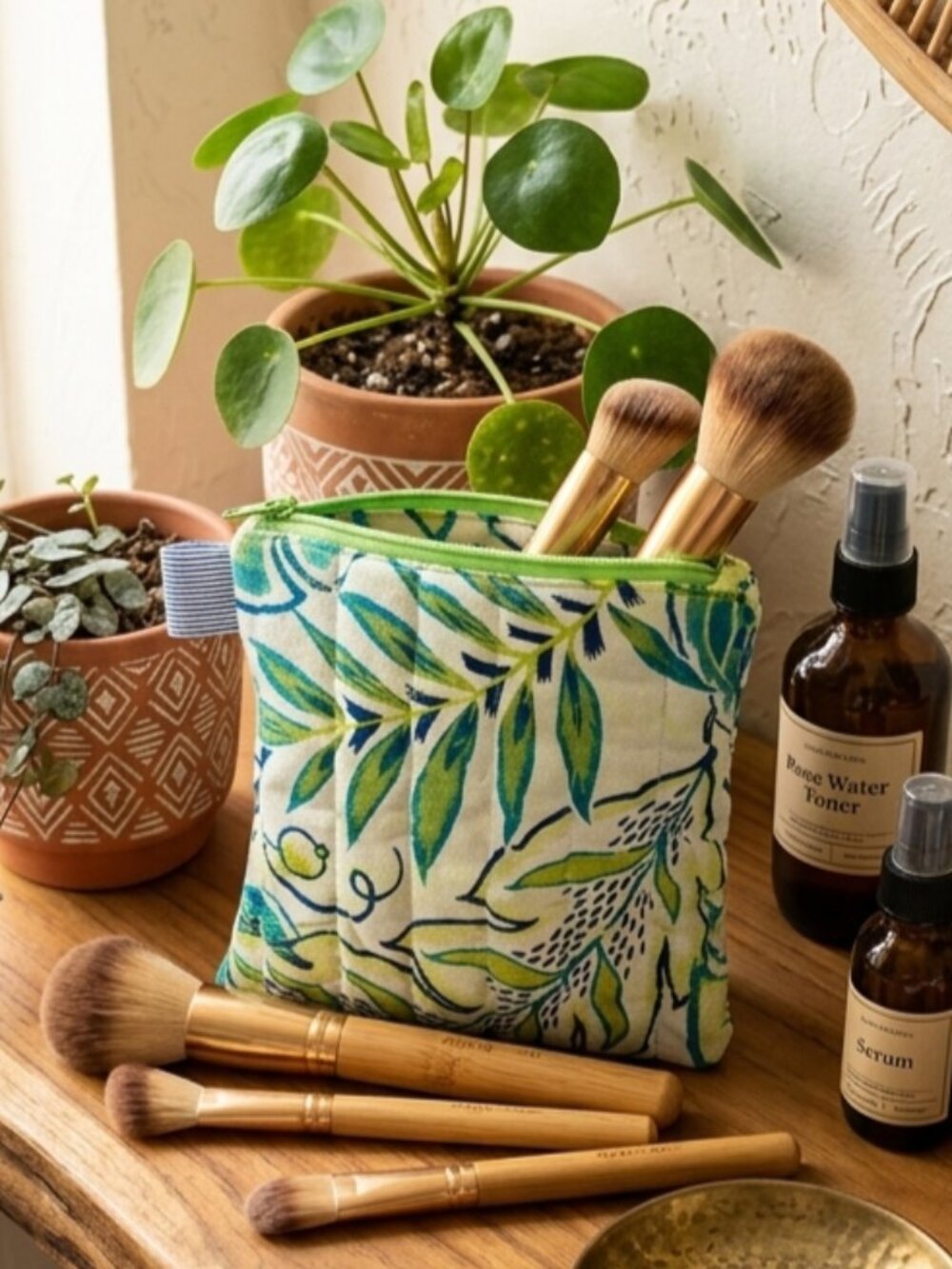 🌿 EXOTIC EDEN: Hand-Quilted Botanical Artisan Vanity Pouch 🌿